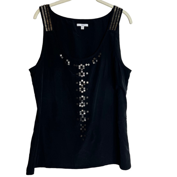 Gap Womens Chiffon Tank Top Blouse Large Black Embellished Career Layering - Picture 1 of 6